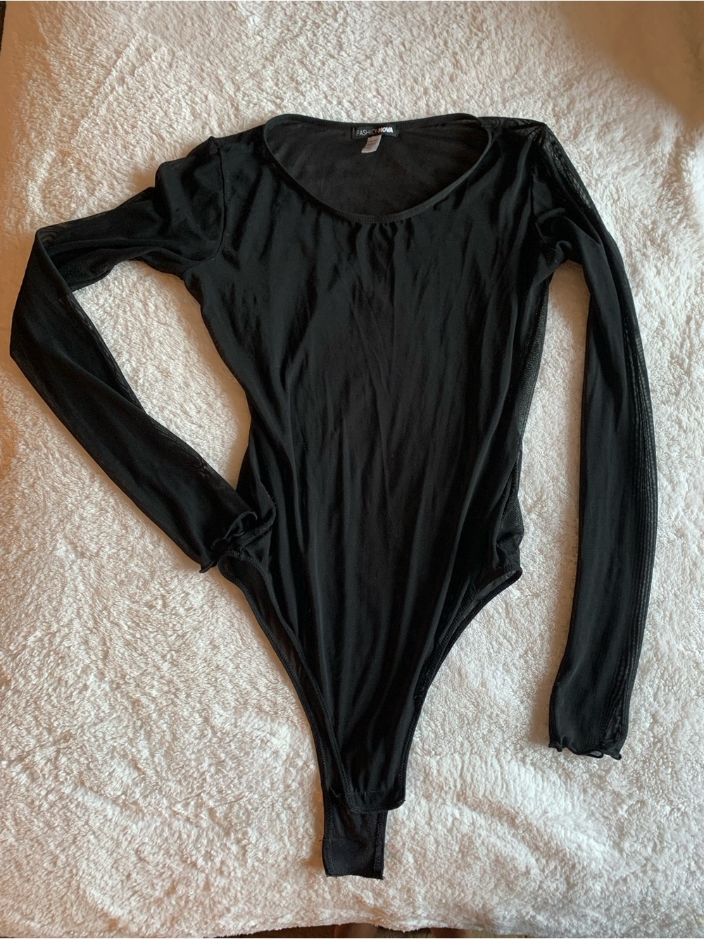 Fashion Nova Black Mesh Long Sleeve Bodysuit Size S